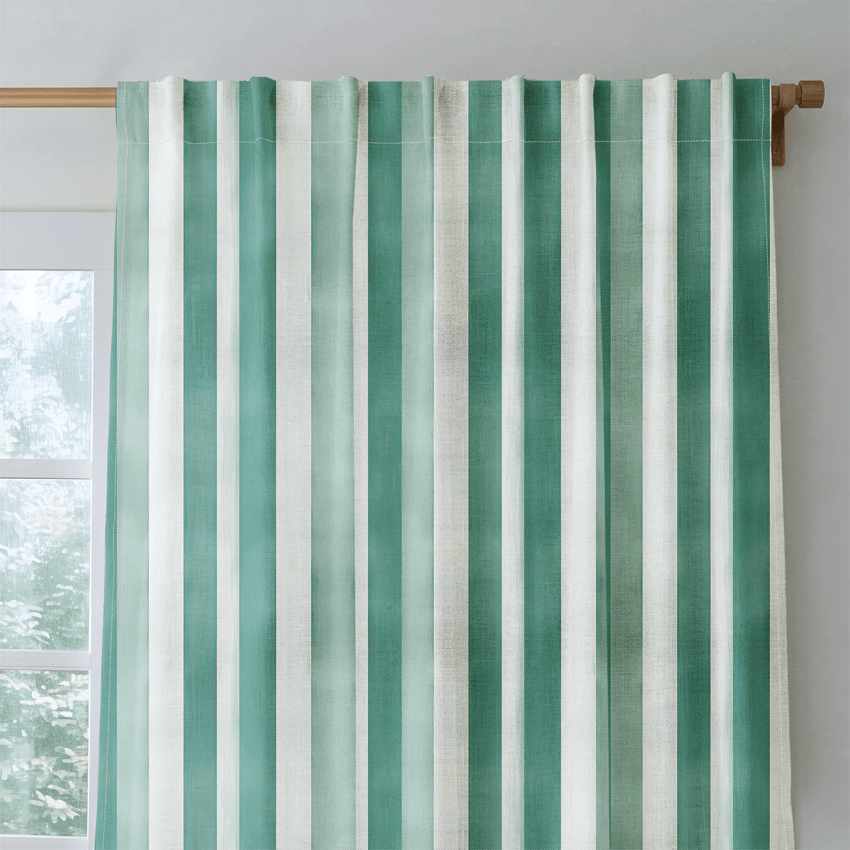 Green Watercolor Striped - Curtain Panel - The Drapery