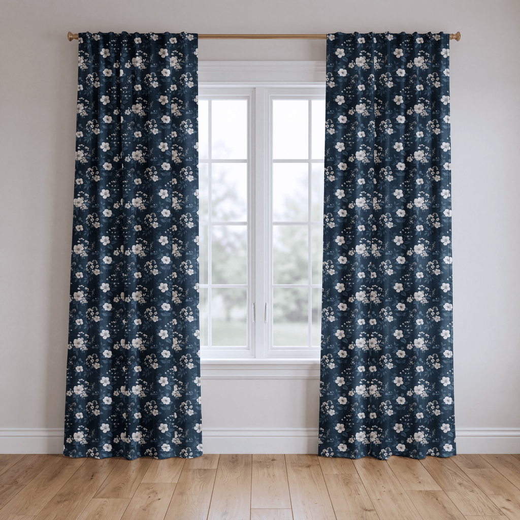 Indigo Blossom - Curtain Panel - The Drapery