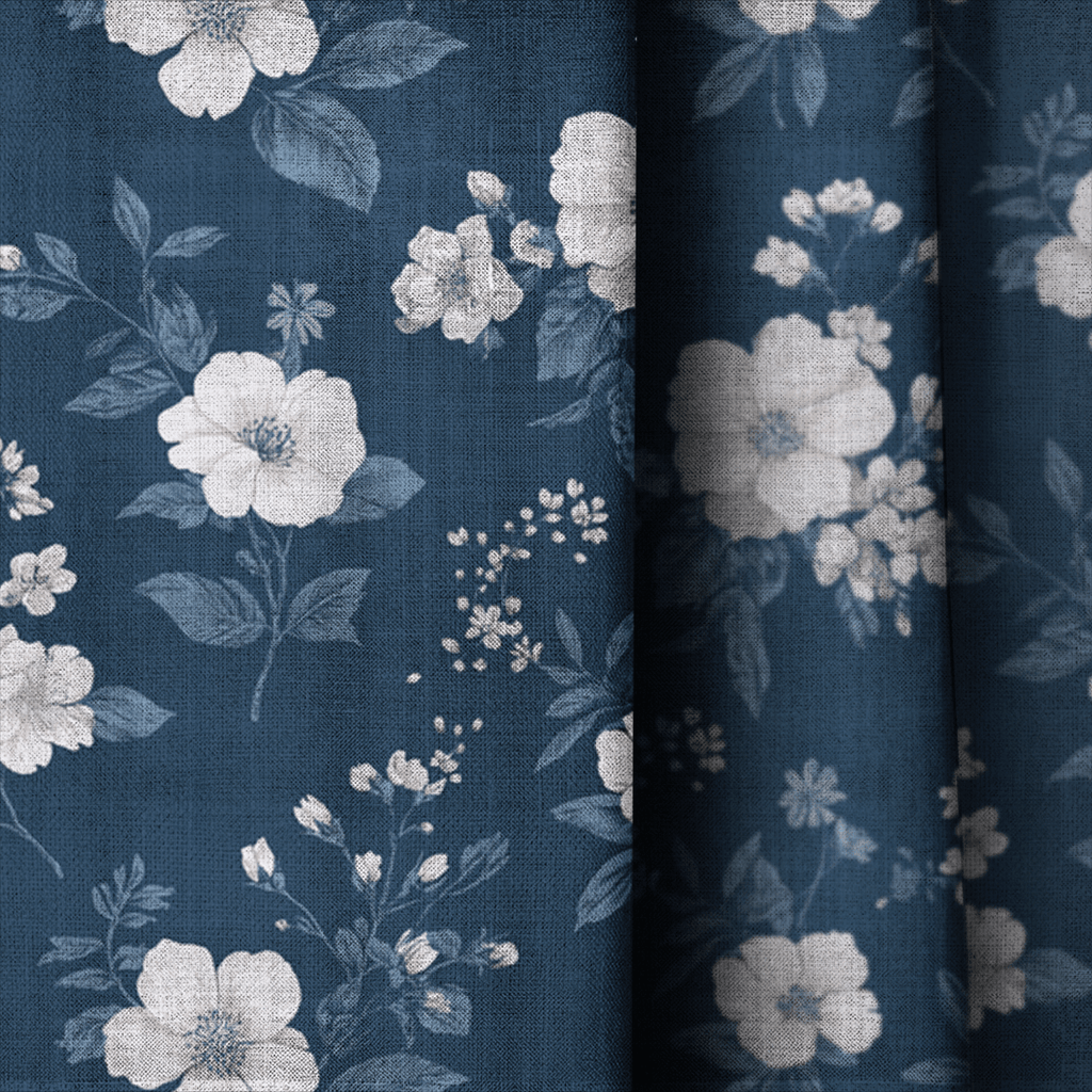 Indigo Blossom - Curtain Panel - The Drapery