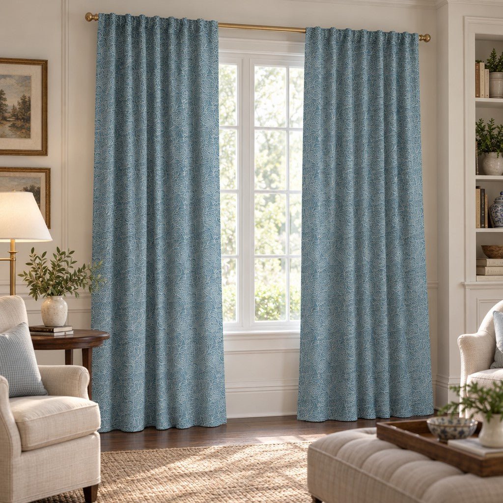 Indigo Sketch Floral - Curtain Panel - The Drapery