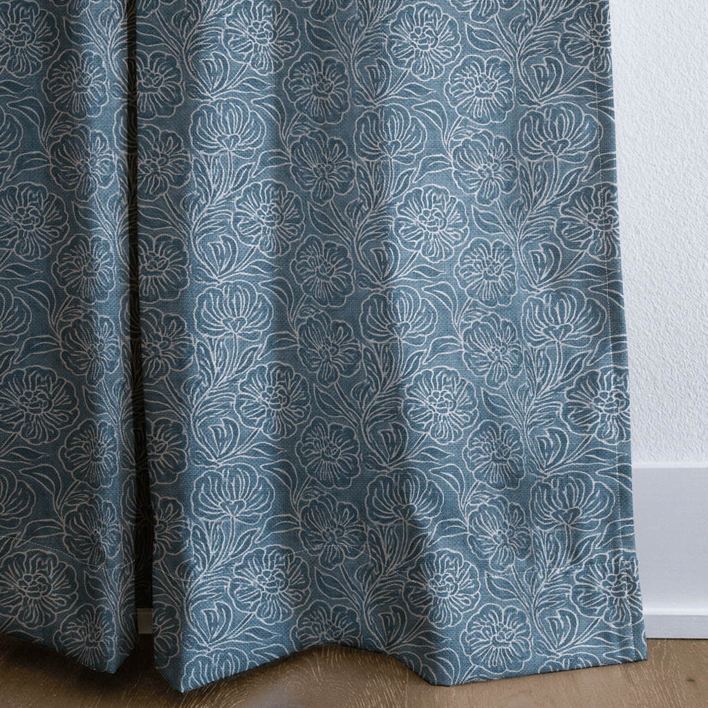 Indigo Sketch Floral - Curtain Panel - The Drapery