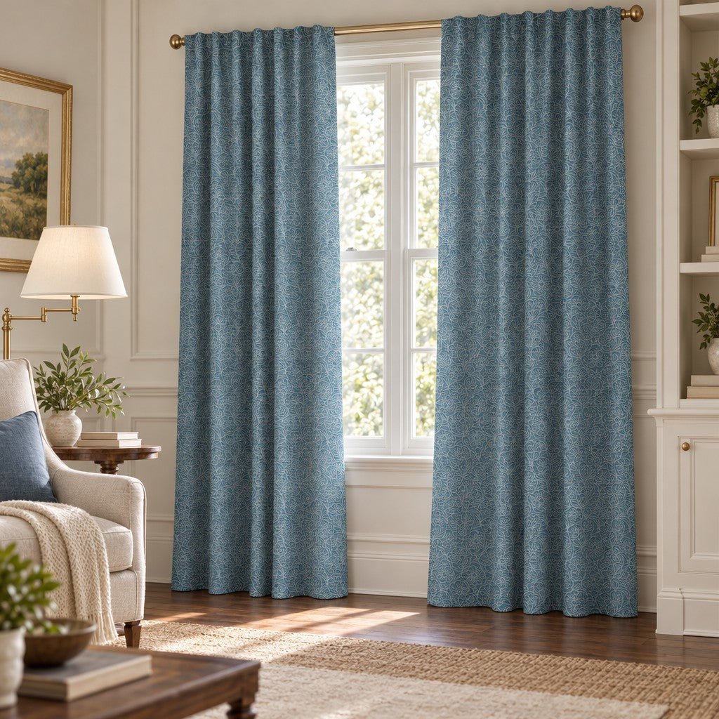 Indigo Sketch Floral - Curtain Panel - The Drapery