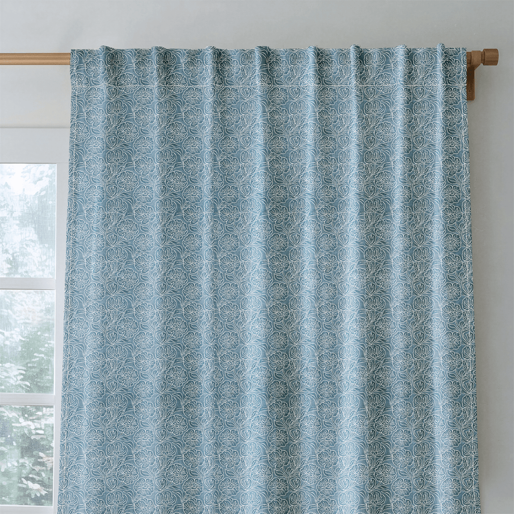Indigo Sketch Floral - Curtain Panel - The Drapery