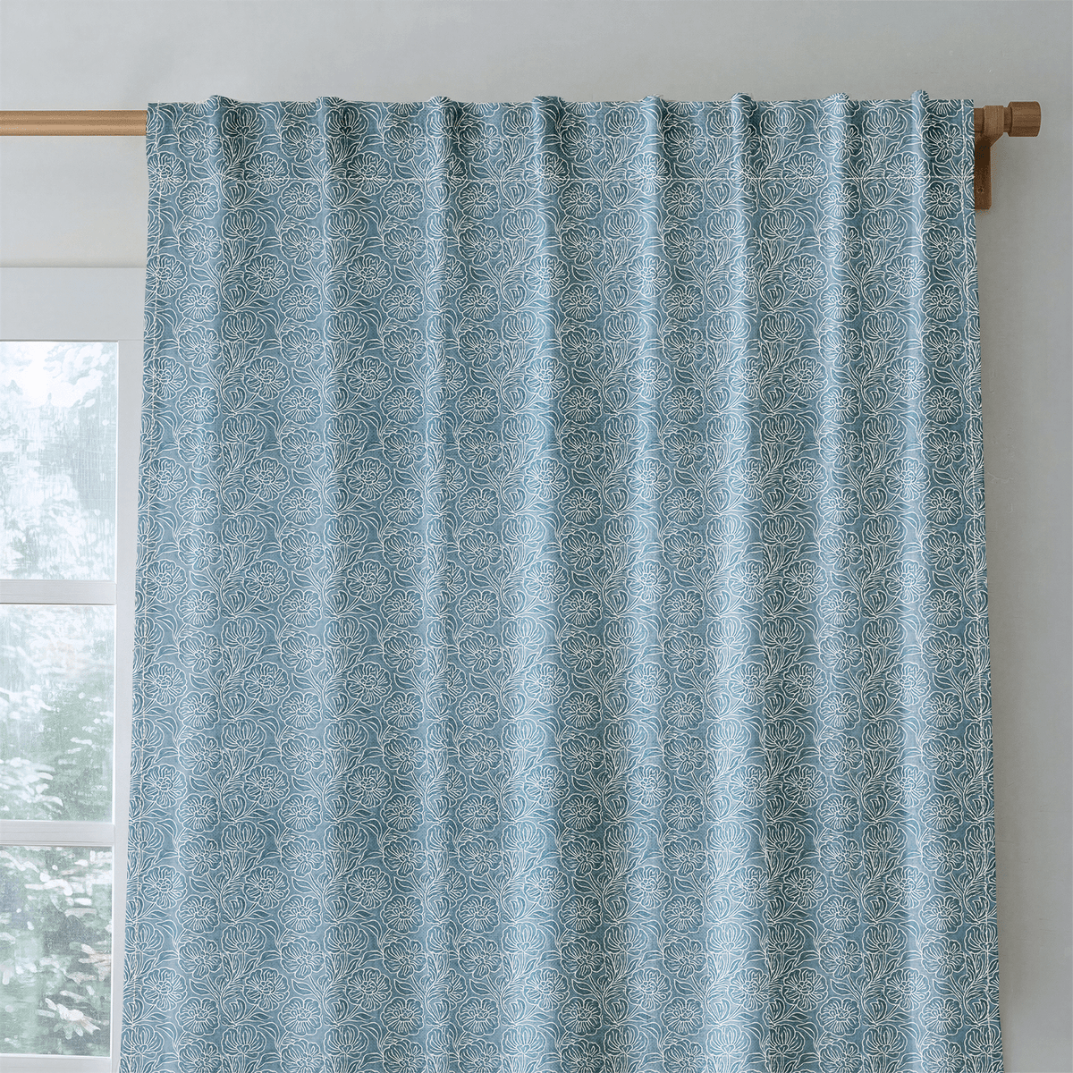 Indigo Sketch Floral - Curtain Panel - The Drapery