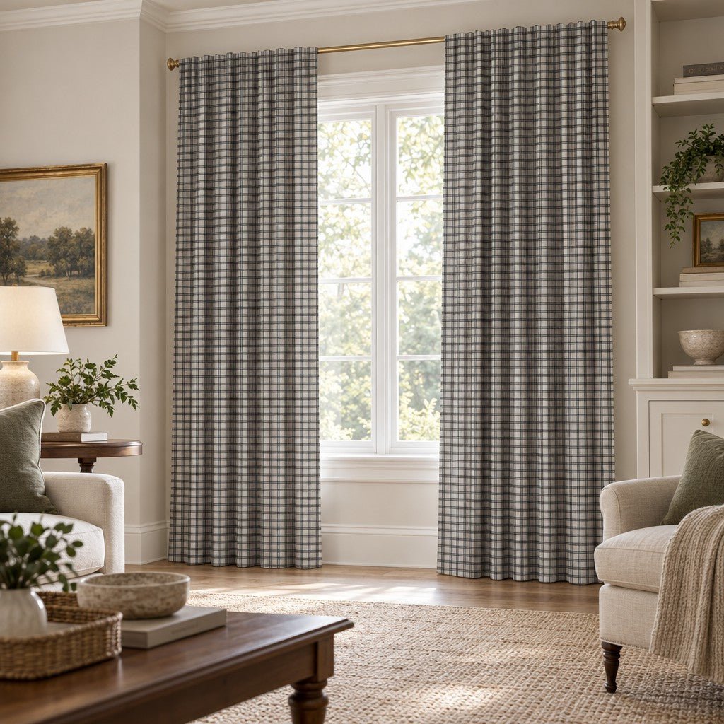 Ivory Windowpane - Curtain Panel - The Drapery