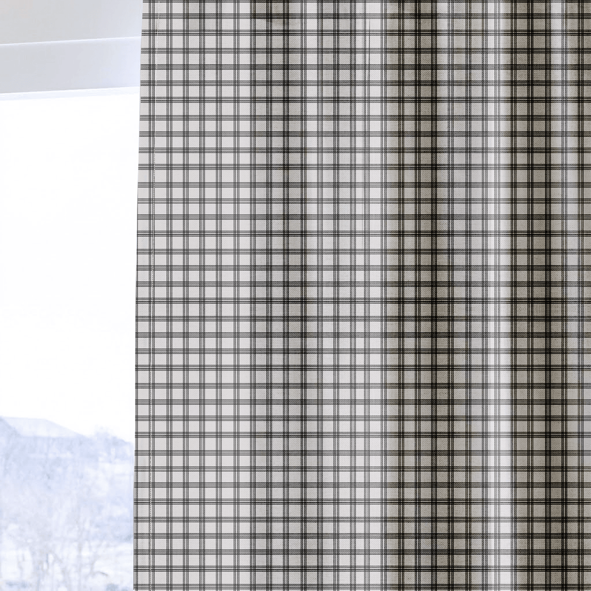 Ivory Windowpane - Curtain Panel - The Drapery