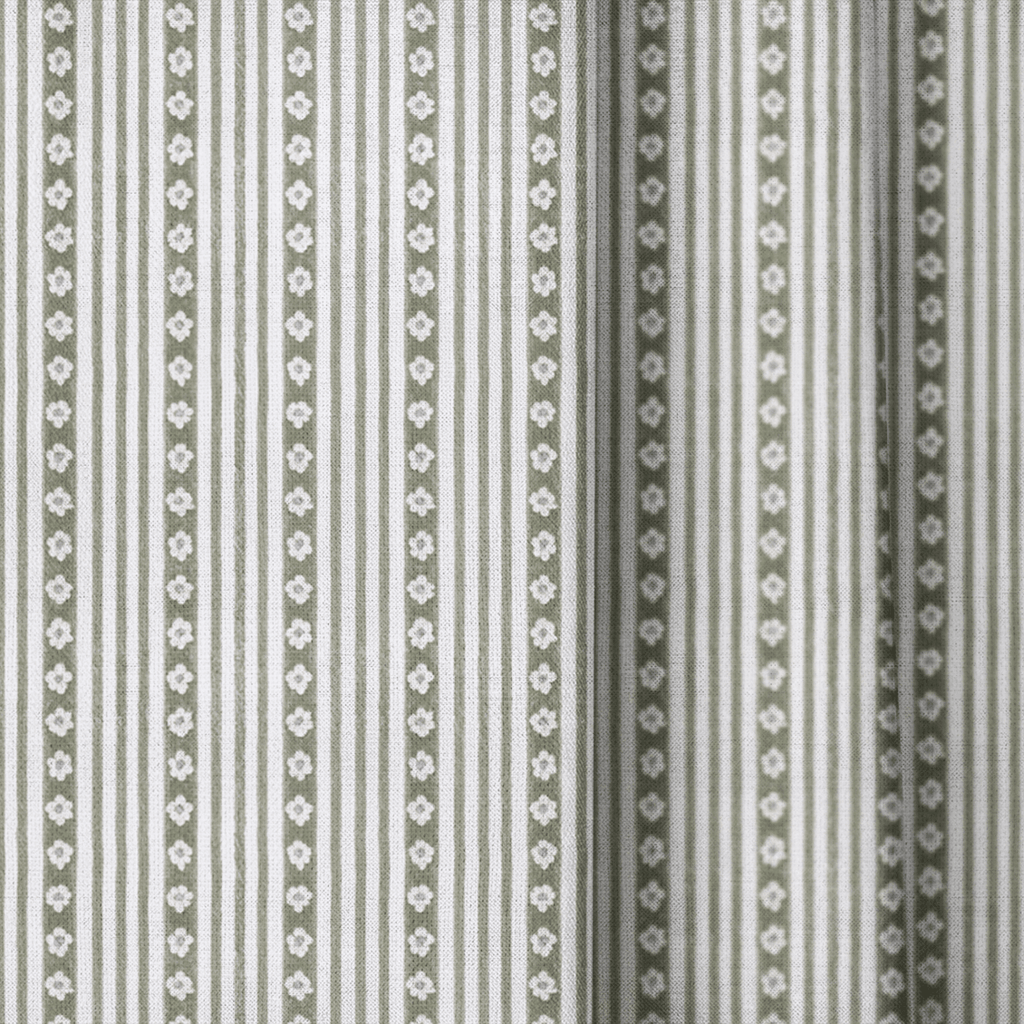 Khaki Ticking Blossom - Curtain Panel - The Drapery