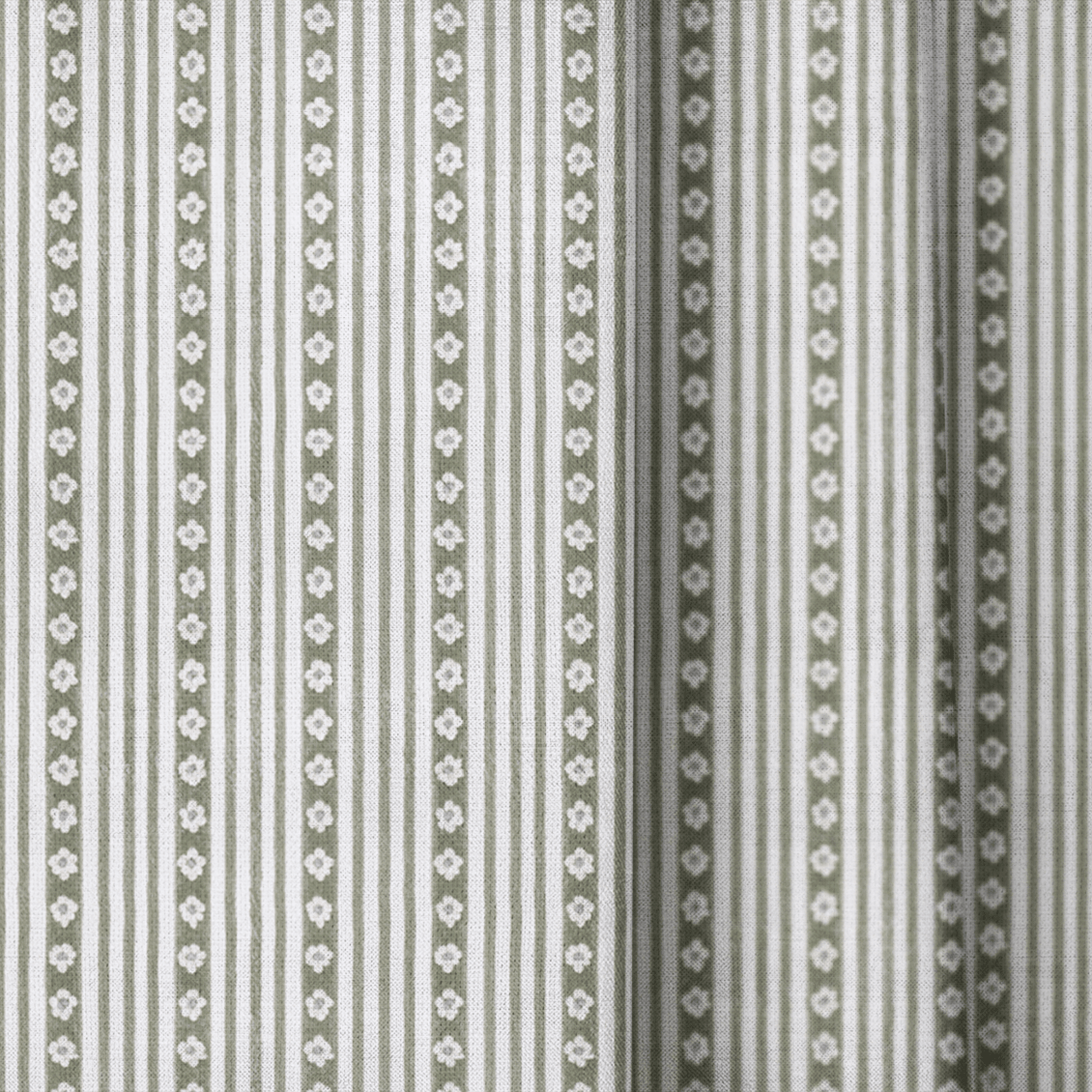 Khaki Ticking Blossom - Curtain Panel - The Drapery