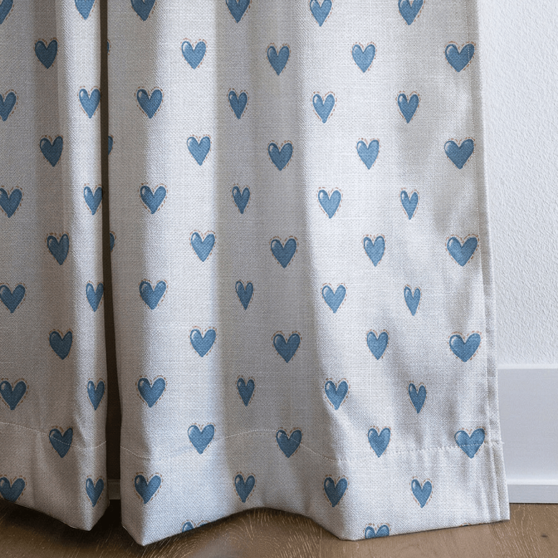 Little Blue Hearts - Curtain Panel - The Drapery