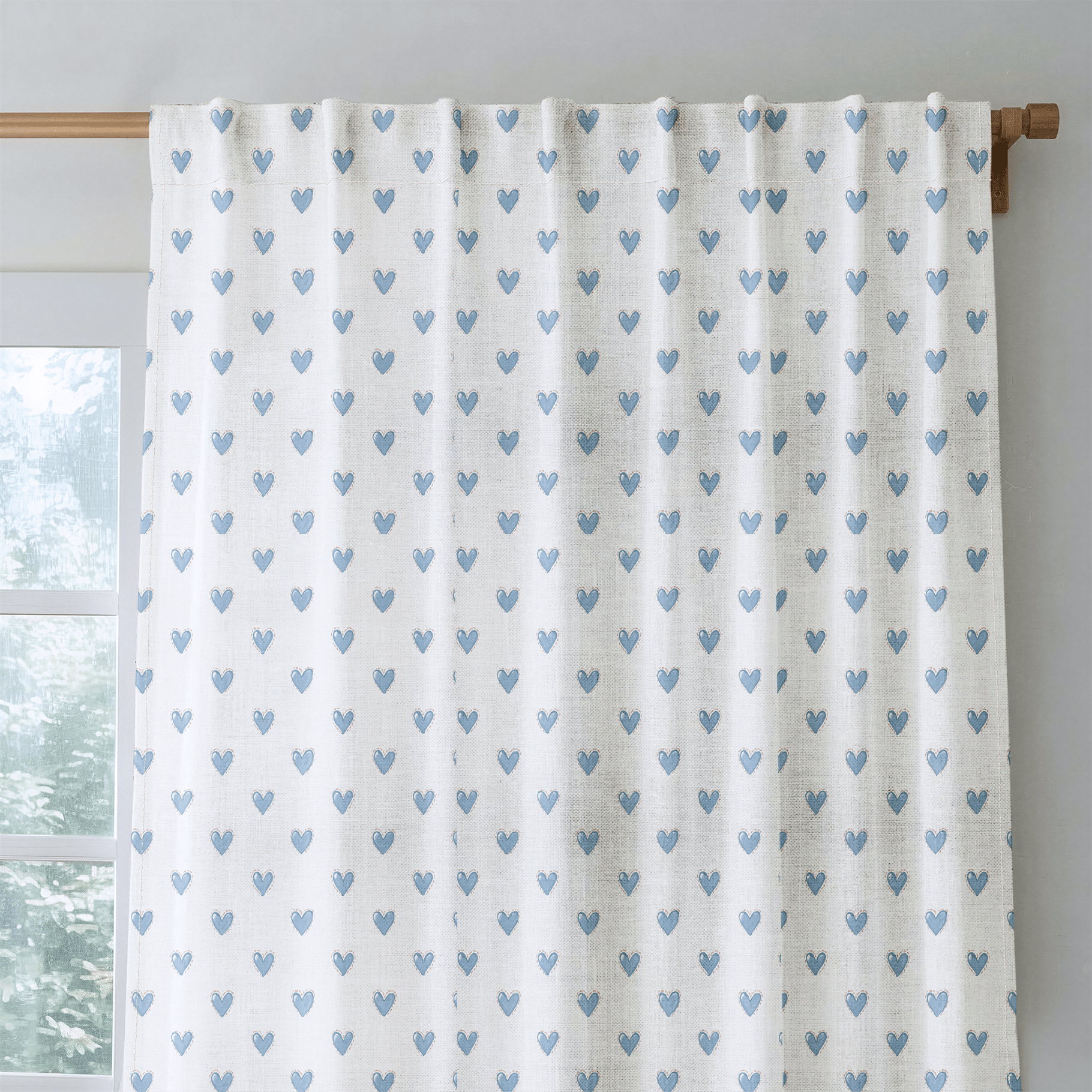Little Blue Hearts - Curtain Panel - The Drapery
