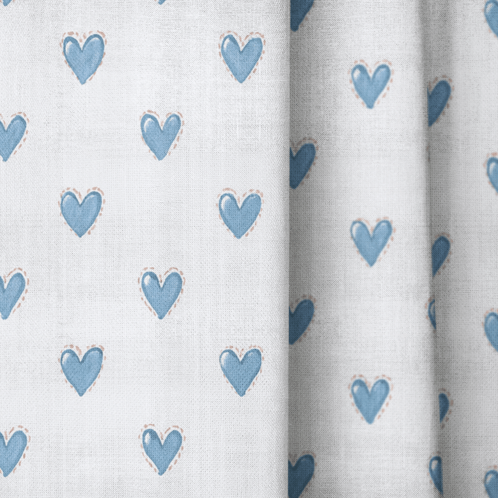 Little Blue Hearts - Curtain Panel - The Drapery