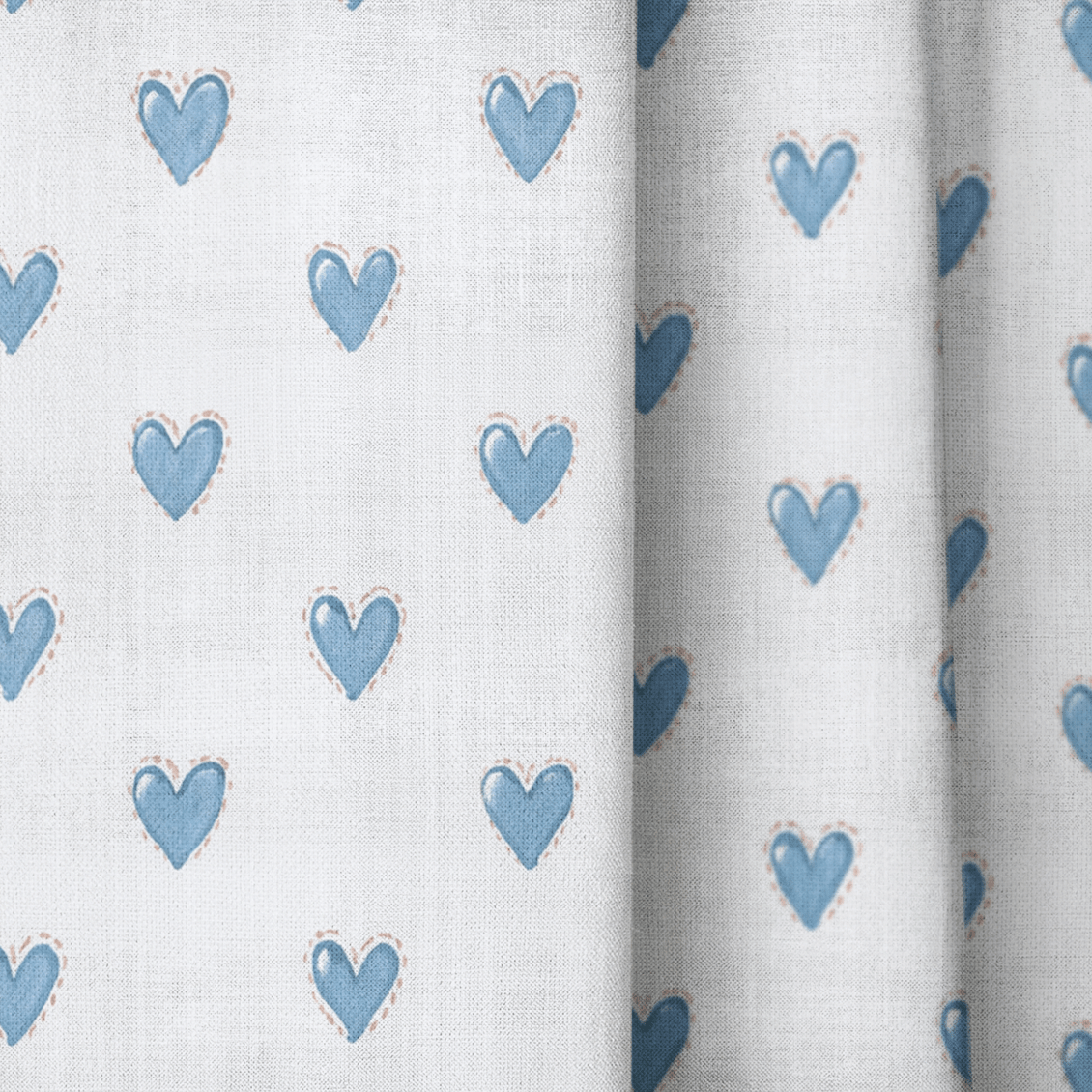 Little Blue Hearts - Curtain Panel - The Drapery