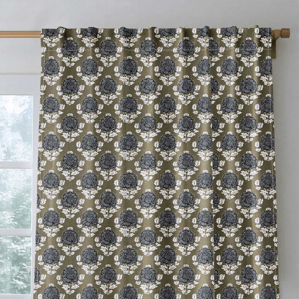 Marguerite Midnight Peony - Curtain Panel - The Drapery