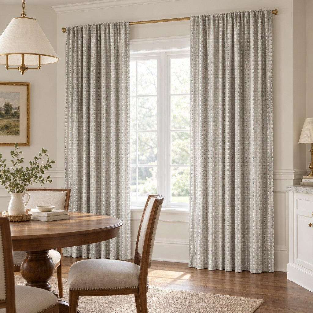 Mauve Sprig Stripe - Curtain Panel - The Drapery