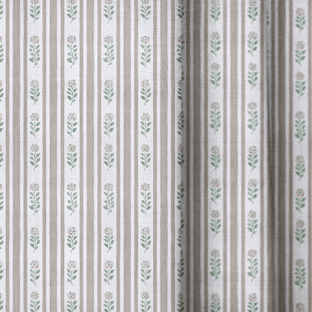 Mauve Sprig Stripe - Curtain Panel - The Drapery
