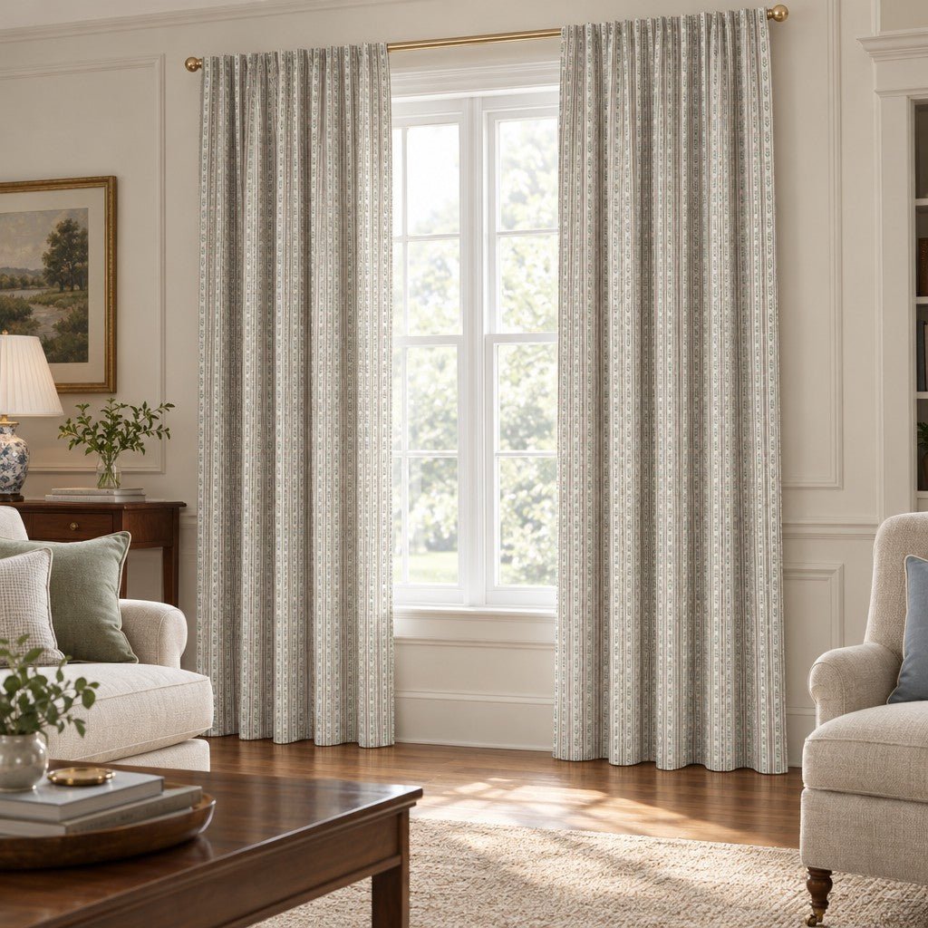 Mauve Sprig Stripe - Curtain Panel - The Drapery
