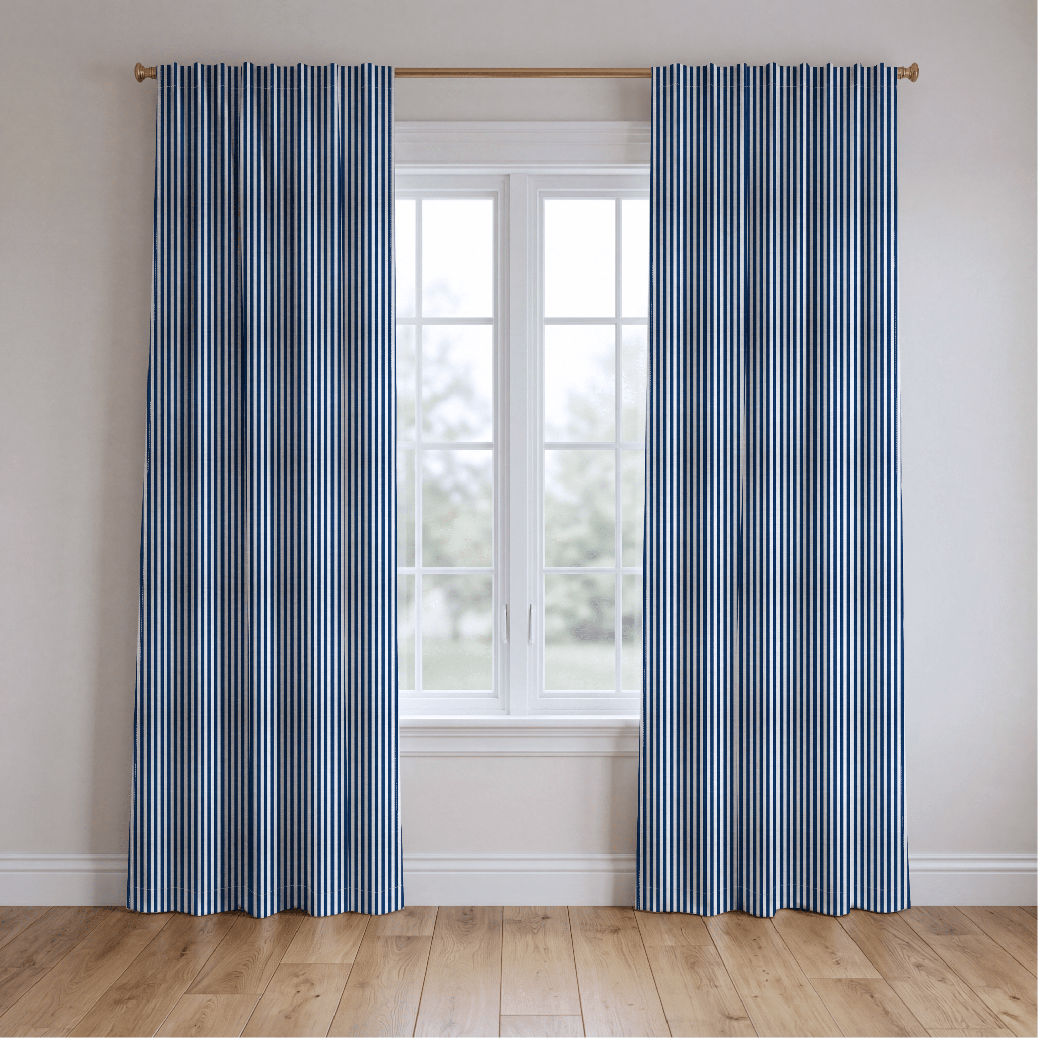 Navy Stripe - Curtain Panel - The Drapery