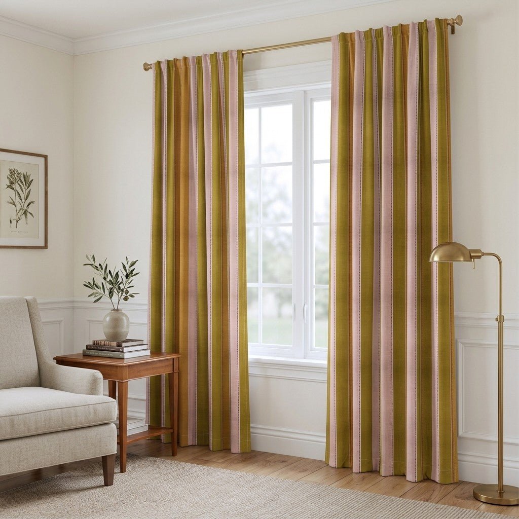 Olive and Blush - Curtain Panel - The Drapery