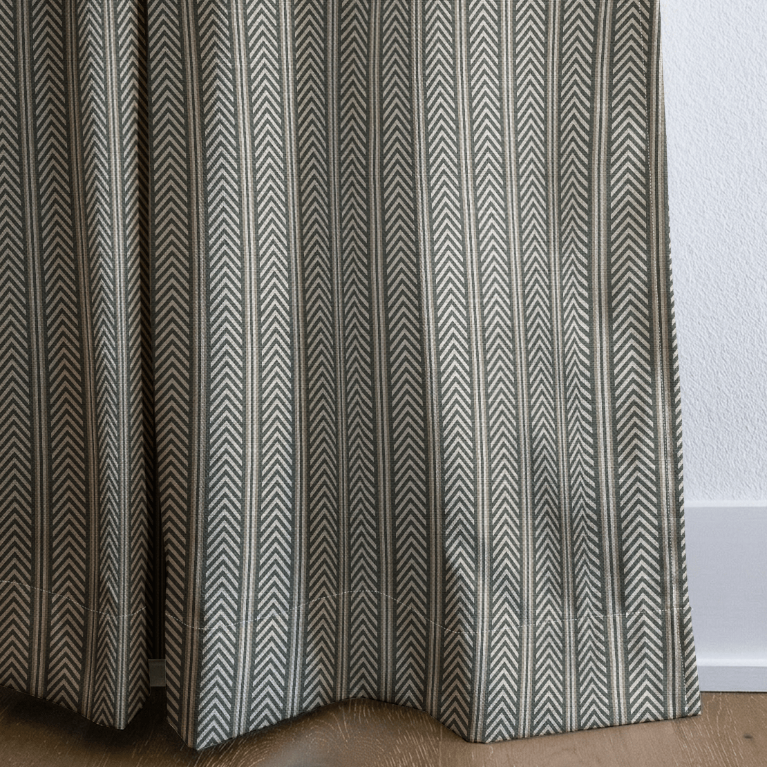 Olive Herringbone - Curtain Panel - The Drapery