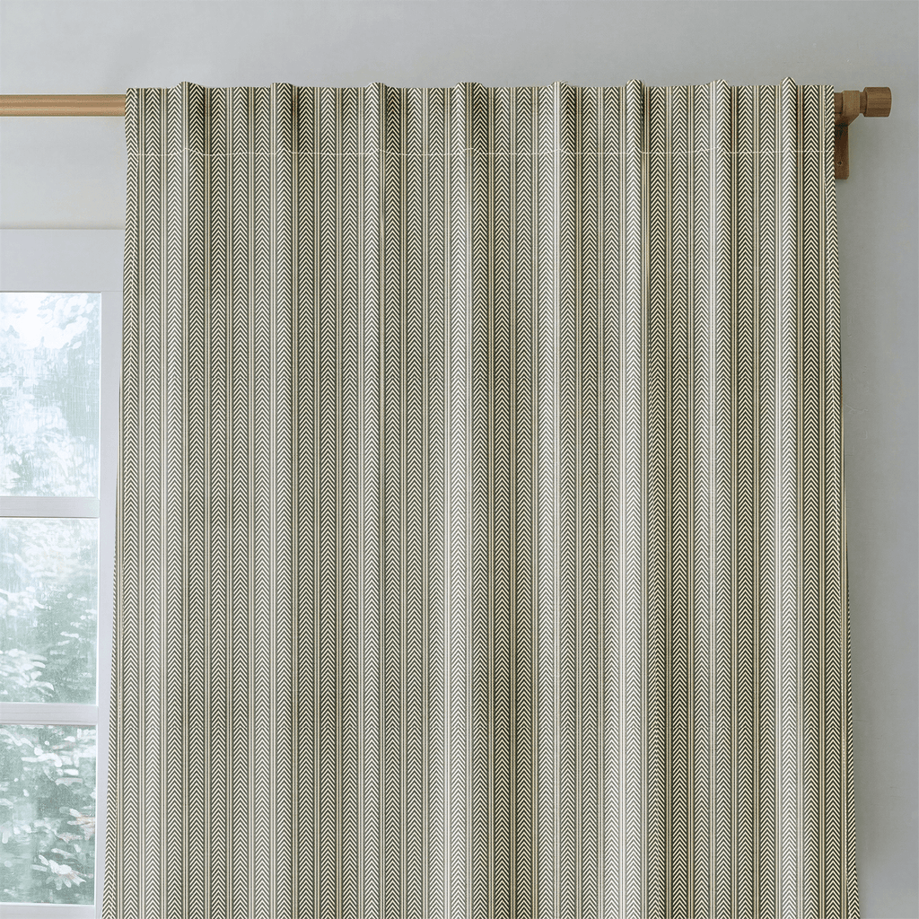 Olive Herringbone - Curtain Panel - The Drapery