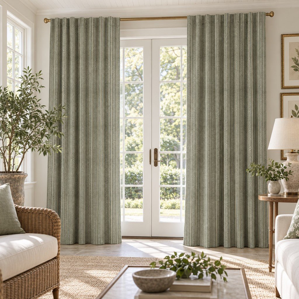 Olive Herringbone - Curtain Panel - The Drapery