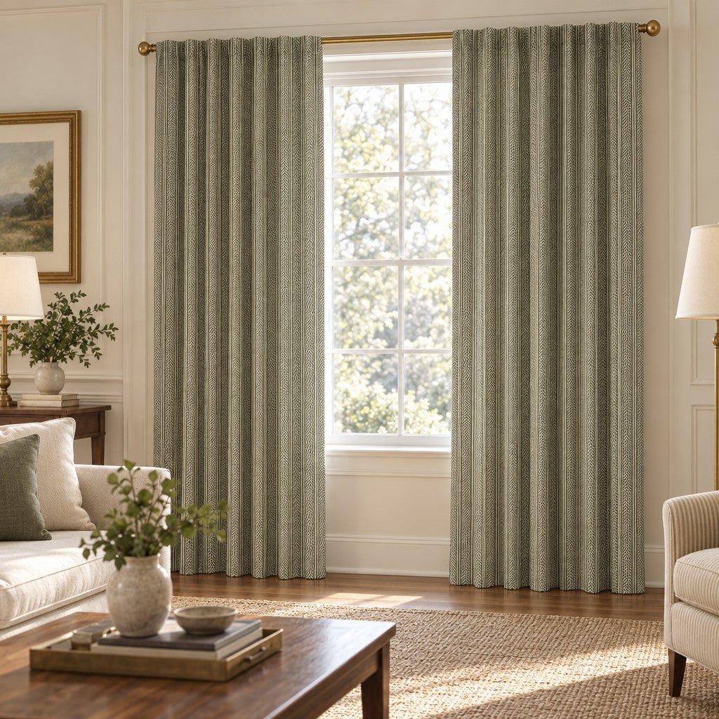 Olive Herringbone - Curtain Panel - The Drapery