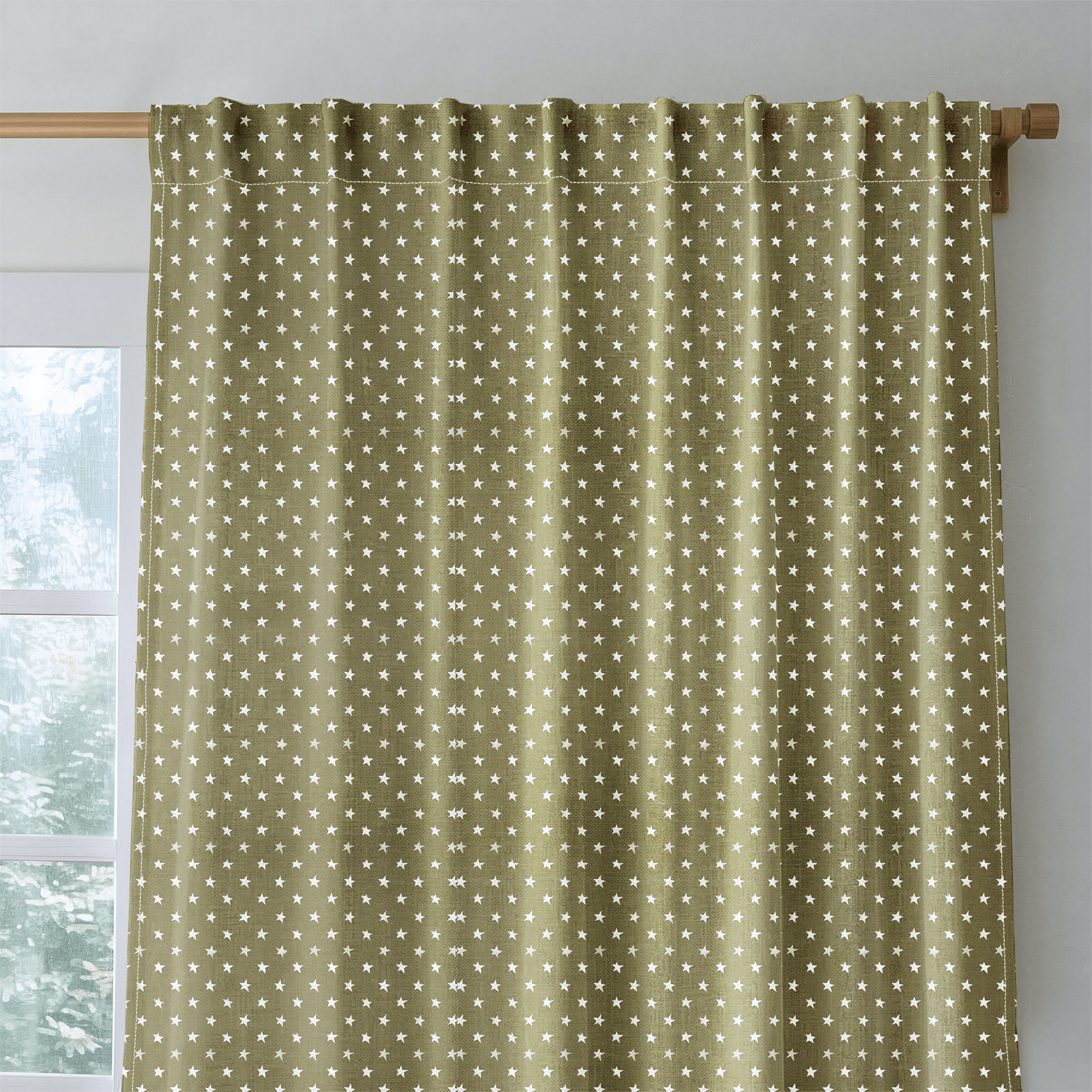 Olive Stars - Curtain Panel - The Drapery