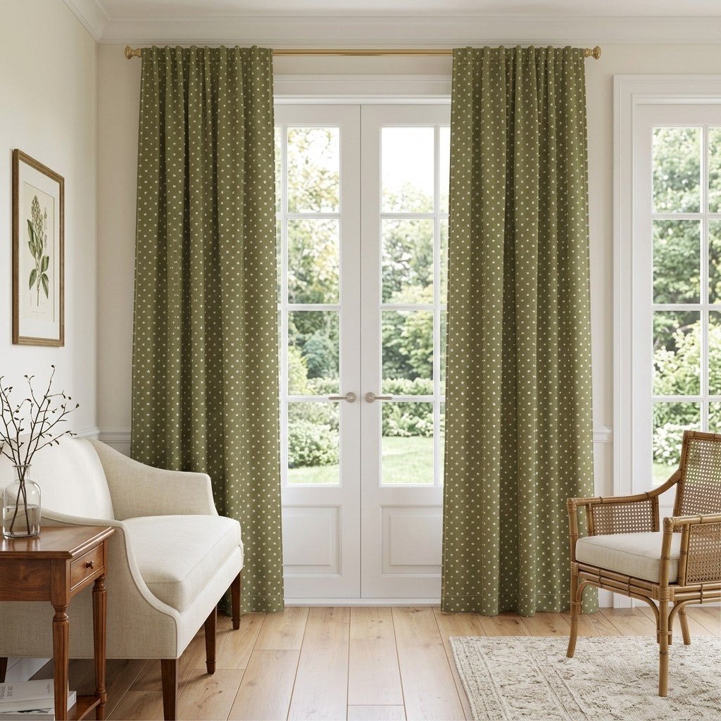 Olive Stars - Curtain Panel - The Drapery