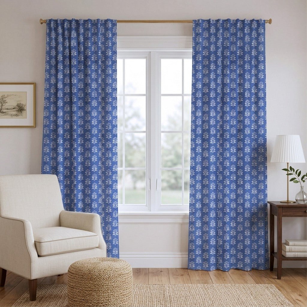Periwinkle Trees - Curtain Panel - The Drapery