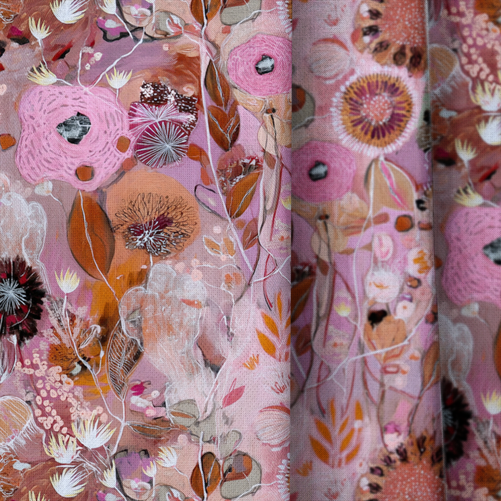 Pink Wildgarden - Curtain Panel - The Drapery