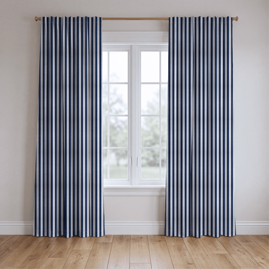Pinstripe Blues - Curtain Panel - The Drapery