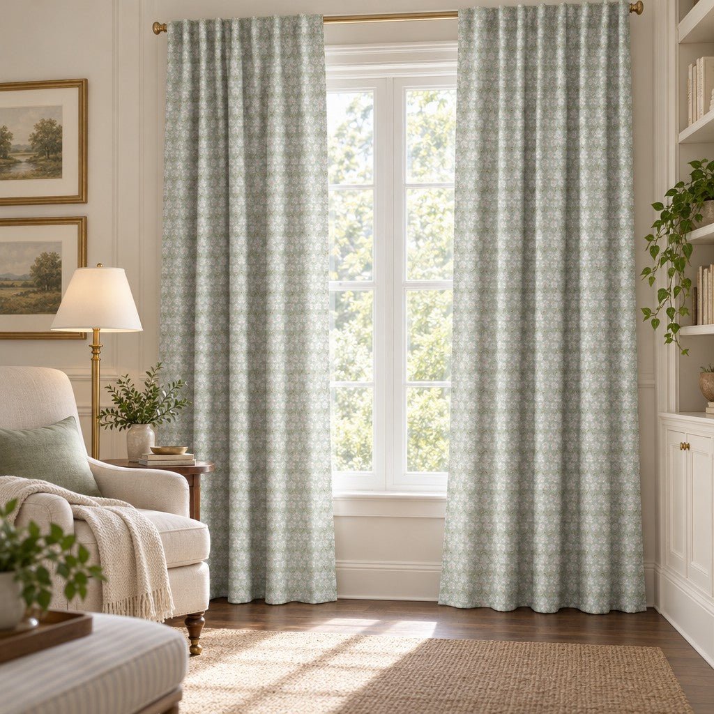 Pistachio Jasmine Sprig - Curtain Panel - The Drapery
