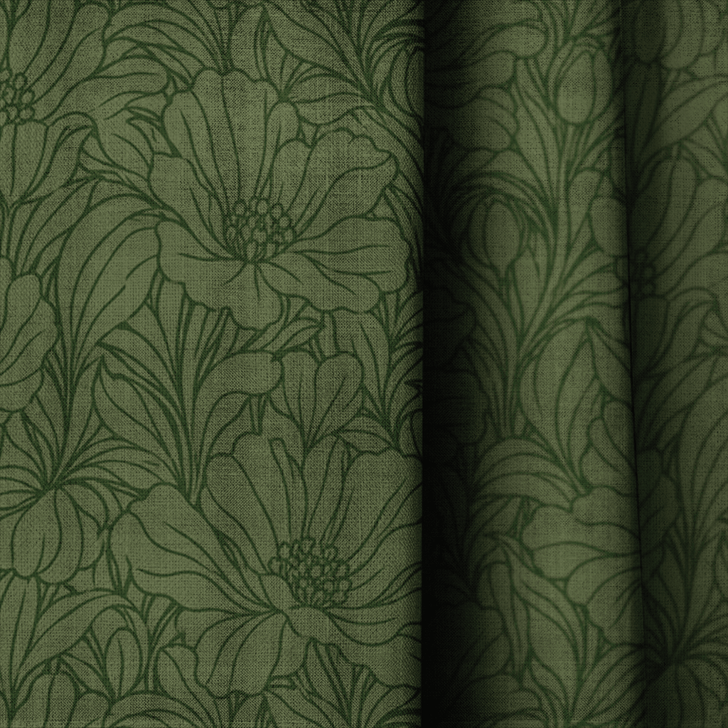 Poppy Evergreen - Curtain Panel - The Drapery