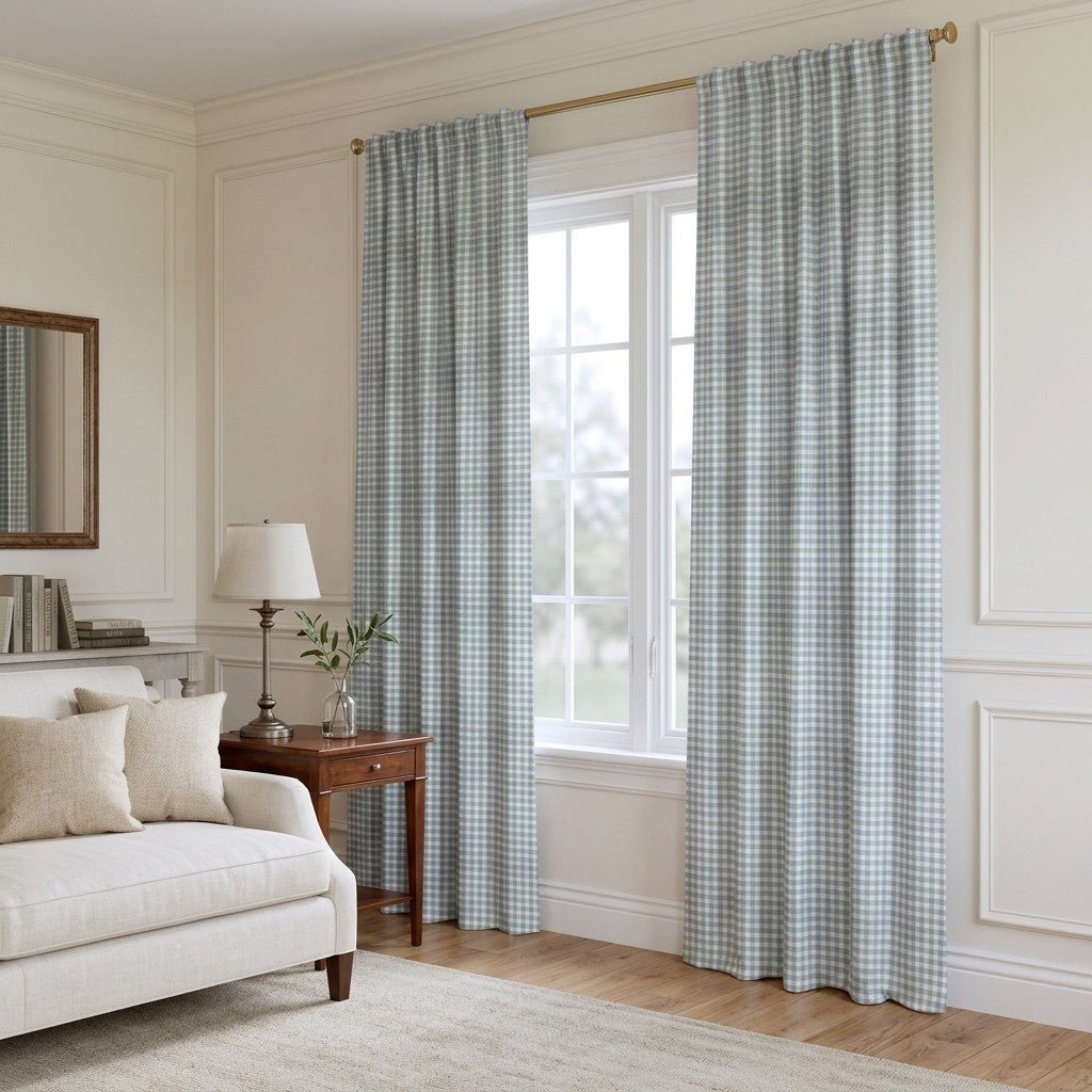 Sage Grid - Curtain Panel - The Drapery