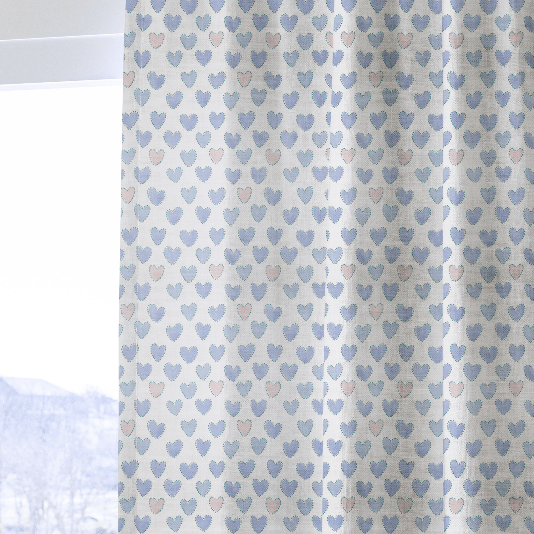 Stitch Hearts - Curtain Panel - The Drapery