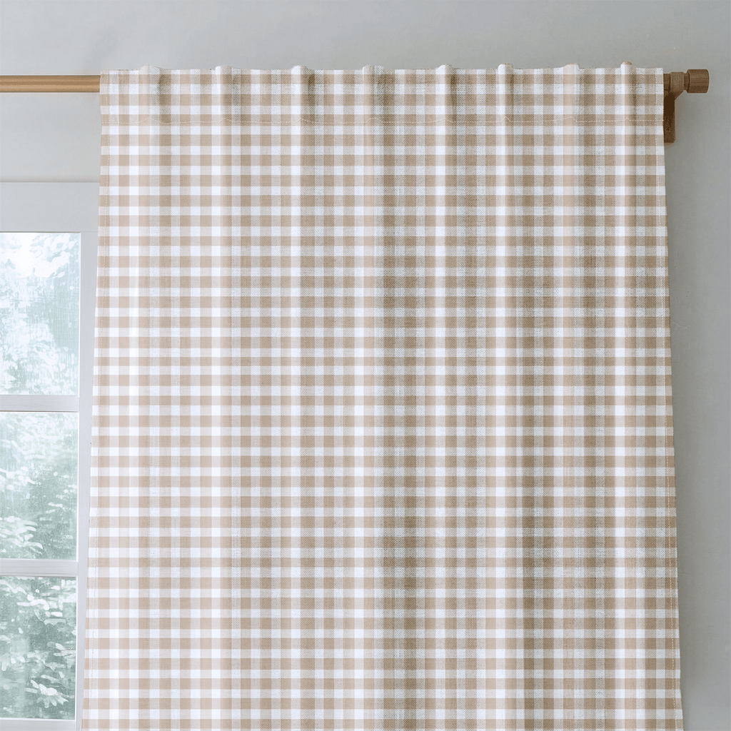 Tan Gingham - Curtain Panel - The Drapery