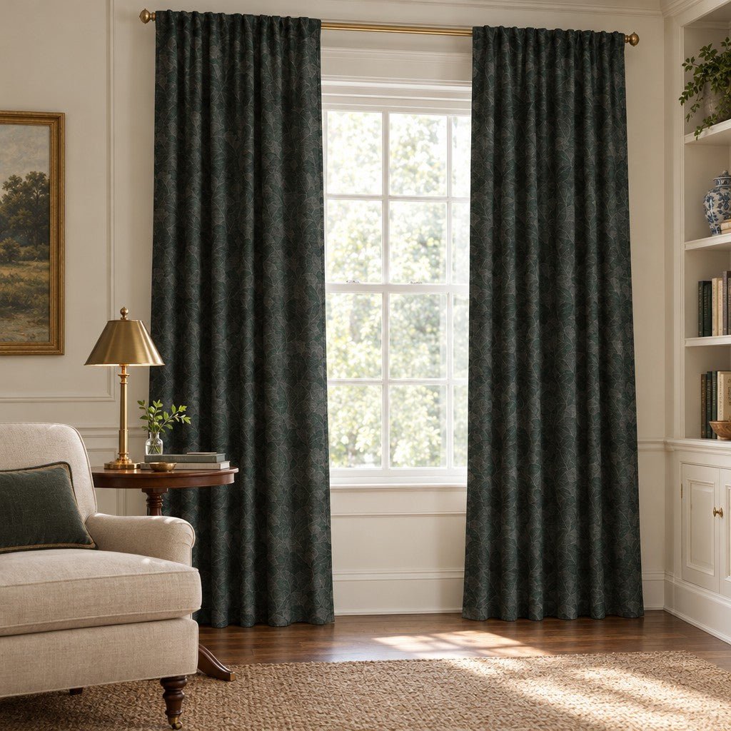 Verdant Ginkgo Charcoal - Curtain Panel - The Drapery