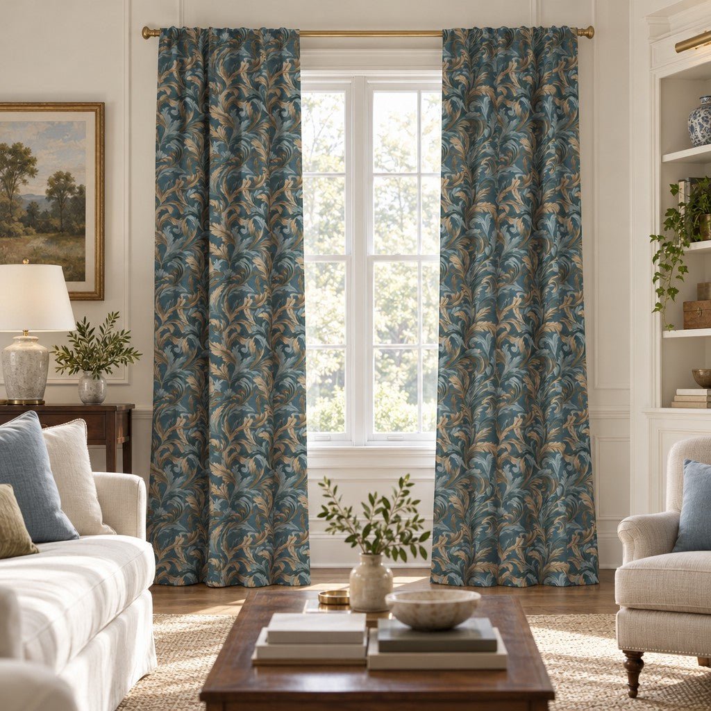 Verdigris Plume - Curtain Panel - The Drapery